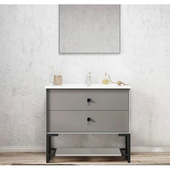 FH 900x450x850mm Grey Floor Standing Plywood Vanity with Stainless Black Frame Leg And Shelf